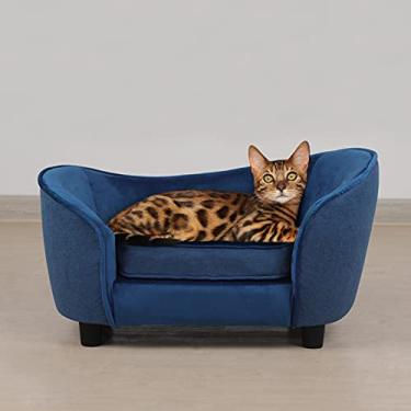 Imagem de Sofá-cama para animais de estimação, sofá de veludo com almofada lavável para gatos pequenos (azul)
