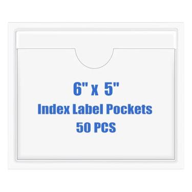 Imagem de Origin-Joy 50 peças de bolsos autoadesivos para etiquetas, porta-cartões de plástico transparente com abertura superior para carregamento (15 x 12,7 cm)