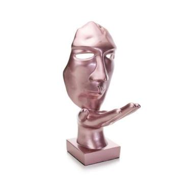 Imagem de Máscara Sopro Decorativa Rosa Fosco Em Cerâmica 35x16x20 Cm - D'rossi 