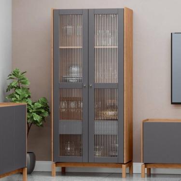 Imagem de Cristaleira 180cm 2 Portas 1 Gaveta Barcelona Tauari/Concret