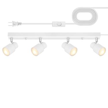 Imagem de Bricosmocon Iluminação De Trilho Plugável, Luminárias De Trilho Led De 23" Para Teto, Holofote Branco De 4 Vias, Cabeça De Trilho Giratória, Luz De Teto Plugável Com Cabo De Alimentação, Luz De Pare