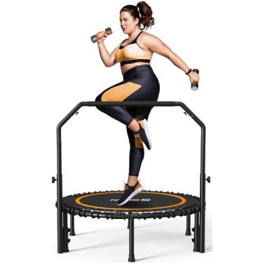 Imagem de BCAN Mini Trampolim Dobrável De 450/550 Libras, Trampolim Fitness De 40"/48" Com Elásticos, Alça De Espuma Ajustável Em Formato De U, Rebounder De Exercício Estável E Silencioso Para Adultos, Treino