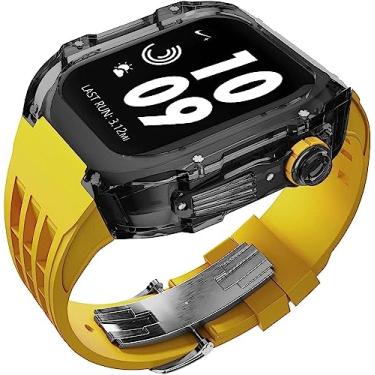 Imagem de VELORE Pulseira de borracha transparente transparente com flúor esportivo, para Apple Watch 8 7 6 5 4 SE 44 mm 45 mm Ultra 49 mm, capa de cristal de policarbonato rígido de reposição para homens e
