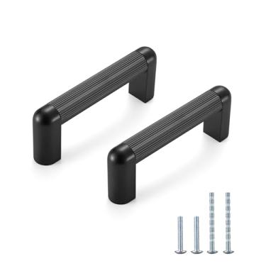 Imagem de L&lonpa Pacote com 10 puxadores de armário pretos foscos, 76 mm, espaçamento de parafuso, ferragens, puxadores de gaveta sólidos de estilo moderno para armário de cozinha, quarto, banheiro, cômoda