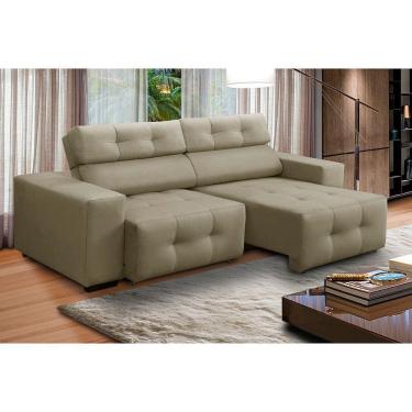 Imagem de Sofá 3 Lugares Retrátil e Reclinável Mariana 2,10m Suede Bege Madelina Decor