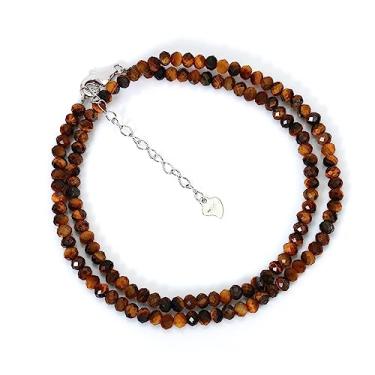 Imagem de ABCGEMS Colar com contas olho de tigre africano – Fecho lagosta de prata esterlina e extensor de corrente de 5 cm (uma técnica de corte revolucionária melhora o brilho, brilho, profundidade e dimensão