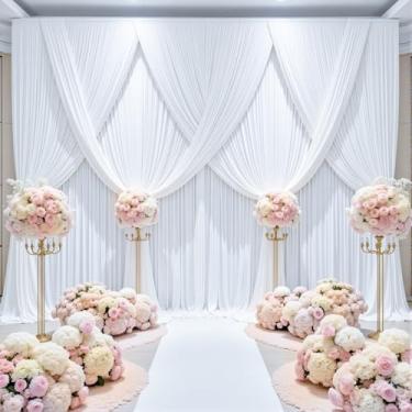 Imagem de Cortinas de fundo brancas de 6 m x 3,6 m, painéis para festa, tecido sem rugas, cortinas de pano de fundo para casamento, chá de bebê, fotografia noivado, chá de panela, cortina de fundo revelação de gênero