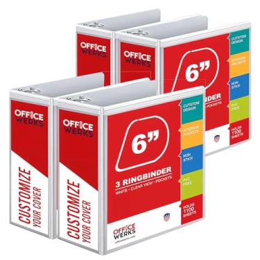 Imagem de Anéis em D brancos, 4 unidades, resistentes, mais de 1100 folhas, trava de fichário, 3 anéis, visão clara, bolsos (6,5 pol. de rotação)