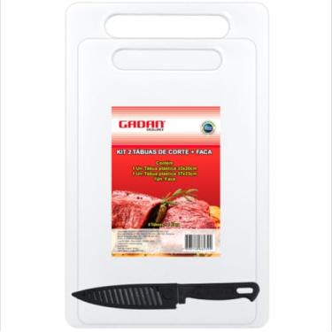 Imagem de 2 Tábuas De Cortar Grande E Média Carne + 1 Faca Aço Inox