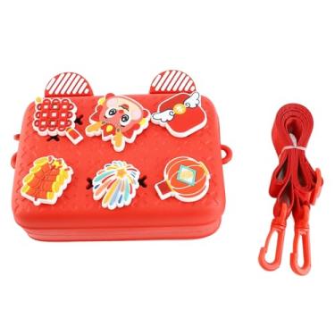 Imagem de FBGAGH Bolsa infantil de ombro único para câmera faça você mesmo, decoração de desenho animado com absorção de choque, bolsa mensageiro (vermelha)