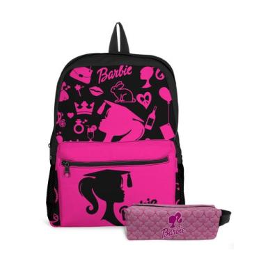 Imagem de Kit Mochila com Bolso e Estojo Infantil Menina Barbie Rosa - Use Thuco