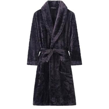 Imagem de LVTFCO Roupão masculino de veludo coral de inverno acolchoado e quente pijama de flanela roupão de banho para uso doméstico roupão matinal, marrom-XGG