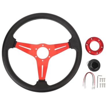 Imagem de Velas de Direção Universal, Volante de Carro de Carro de Corrida PU de Couro 14in, Desgaste Superior, Aderência Confortável (Vermelho)