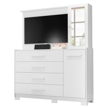 Imagem de Cômoda com Painel para TV até 43 Polegadas 4 Gavetas 2 Portas com Pés e Espelho Ilhabela Albatroz