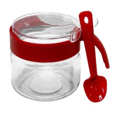 Imagem de Kit 2 Porta Condimentos Com Colher 300ml de Vidro Lily, Vermelho