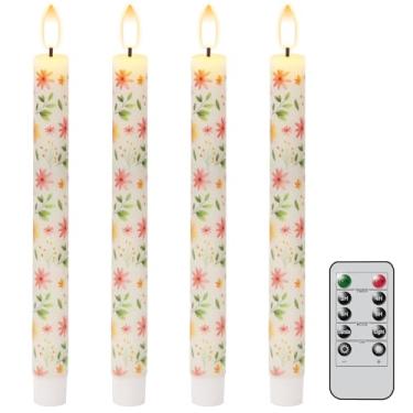 Imagem de Lasumora Flores amarelas velas cônicas sem chama com temporizador remoto, velas afuniladas de LED, operadas por bateria, pavio 3D quente, palitos de cera verdadeira, decoração de aniversário de
