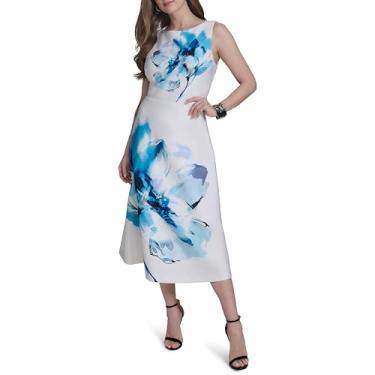 Imagem de Halston Vestido feminino sem mangas com gola canoa, Floral Egeu, 44