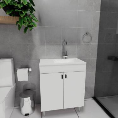 Imagem de Conjunto Gabinete para Banheiro Completo com Cuba Sevilha com Pés 60cm Branco