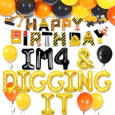 Imagem de Im Four And Digging It Balloons Banner 4th Construction Birthday Party Decorations 4 and Digging It Balloons Dump Truck 4th Birthday Decorations
