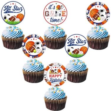 Imagem de JOYMEMO 36 Pieces Sports Birthday Cupcake Toppers for Boys, Double Sided All Star Sports Cupcake Decorations, Its Game Time Birthday Decor, Sport Themed Happy Birthday Party Supplies