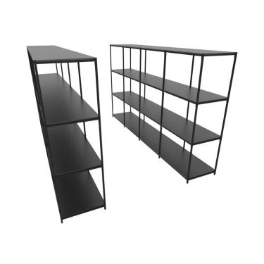 Imagem de Praleira De Aço Reforçada Mini Porta Pallet 200x60x90 Estante Estoque Bandeja Preta Módulos Conjugados 4 + 4