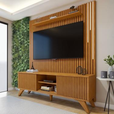 Imagem de Conjunto Rack Gaia 180cm Com Painel Ripado Com Led Para Tv De Até 75 Polegadas Com Led Paris Naturalle