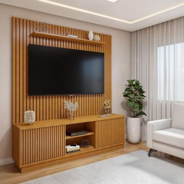 Imagem de Conjunto Rack Arezzo 180cm Com Painel Ripado Para Tv De Até 75 Polegadas Paris Naturalle