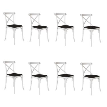 Imagem de Kit 8 Cadeiras Katrina Assento Corano Preto Aço Branco