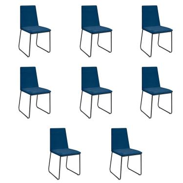 Imagem de Kit 8 Cadeiras De Jantar Cozinha Industrial Lexa Veludo Élpis Móveis Azul Marinho Preta