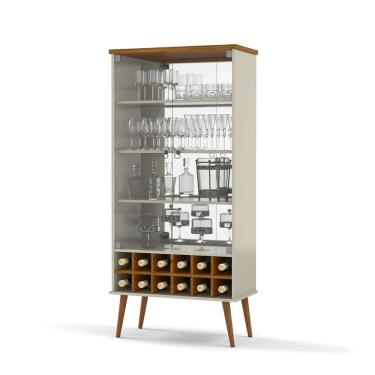 Imagem de Cristaleira Retro Alto Padrão 2 Porta Vidro Com Adega Luxo off White cumaru
