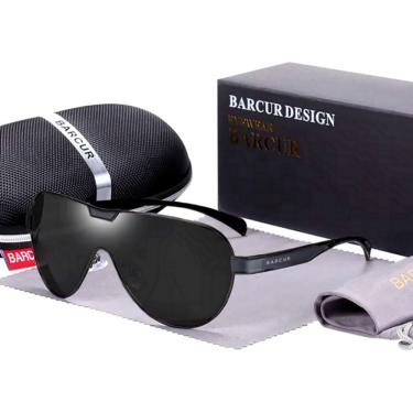 Imagem de Óculos De Sol Masculino Com Lentes Polarizadas Design Esportivo Preto