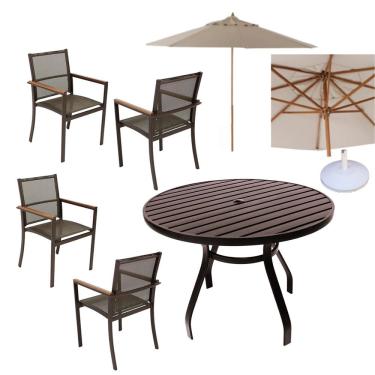 Imagem de Jogo Conjunto De Mesa Aluminio 4 Cadeiras De Piscina Jardim Marrom