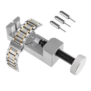 Imagem de Conjunto de ferramentas de reparo de pulseira de relógio ajustável de metal para relojoeiros com pacote de 3 pinos extras (prata)