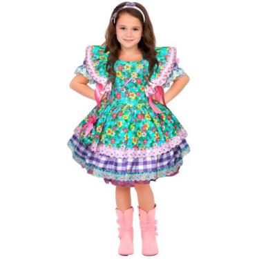 Imagem de Vestido Feminino Infantil Sereia Ariel Caipirinha Com Bolsa e Tiara - 