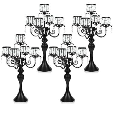 Imagem de Suporte de vela de cristal elegante de 5 braços, castiçal para mesa de casamento, peça central de mesa de 55 cm de altura, suporte de vela de mesa de candelabro, evento de festa, decoração de casa. (4