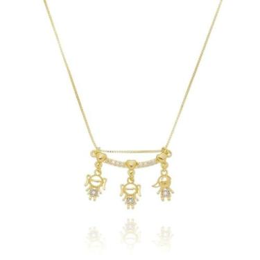 Imagem de Anel de filhos com 2 meninas e 1 menino com detalhes zircônias - Smile