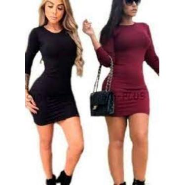 Imagem de Vestido curto gola rasa manga longa canelado - filo modas, Bordô, P