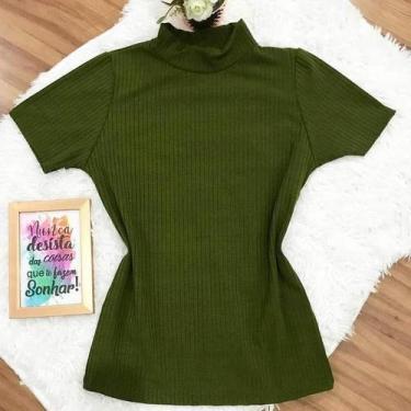 Imagem de Blusa feminina canelada manga curta gola alta básica fashion - Filó Mo