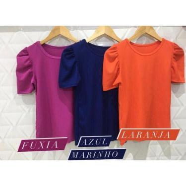 Imagem de Blusa feminina princesa bufante gola rasa manga curta malha canelada b