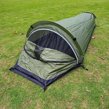 Imagem de Pedra de camping à prova d'água Tenda de tenda Tentada de solo durável Fibra de poliéster Abrigo portátil para caminhadas Exército de mochila verde amarelo 220 x 90 x 50cm
