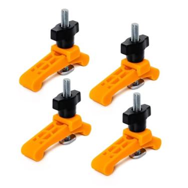 Imagem de POWERTEC 4PK Mini Grampos de Segurança, 8,5 cm C x 9,5 cm L - Grampos para Carpintaria T-Track com parafusos de trilho T de 6 cm para máquina CNC, trenó de serra de mesa, furadeira, bancada de