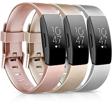 Imagem de [Pacote com 3] Pulseiras de TPU macias compatíveis com Fitbit Inspire HR/Fitbit Inspire/Fitbit Ace 2 pulseiras esportivas à prova d'água para Fitbit Inspire HR Fitness Tracker, 01 Rose gold/Gold/Silver, Small