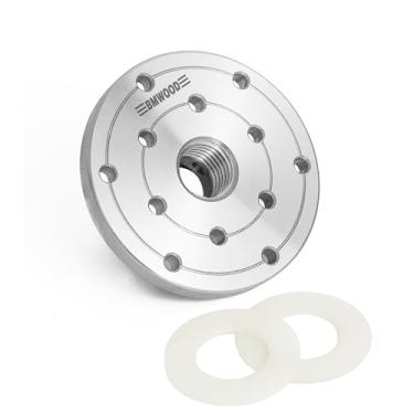 Imagem de BMWOOD Placa frontal de 10 cm com rosca de 2,5 cm x 8TPI, com duas arruelas de nylon para torno de madeira, 12 furos de montagem.
