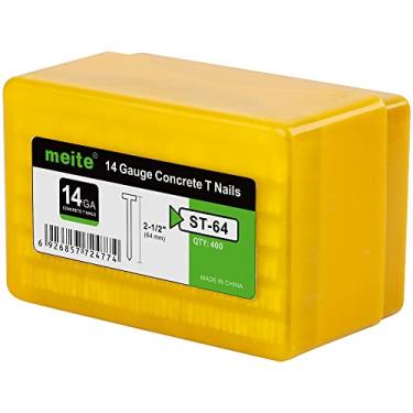 Imagem de meite Pregos T de concreto calibre 14 para pistola pneumática de concreto - Pregos de acabamento de concreto galvanizado de 6,5 cm de comprimento (400 peças/caixa)