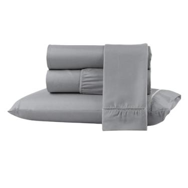 Imagem de Kit Jogo Lençol Cama Box Casal Queen 400 fios Micropercal 03 Peças Ponto Palito (CINZA, SOLTEIRO)