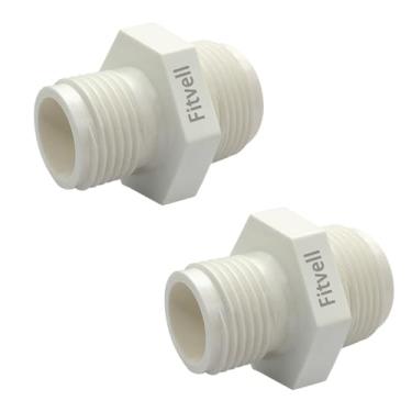 Imagem de Fitvell Adaptador de mangueira de jardim PVC 2 peças NPT macho 3/10.2 cm x 3/10.2 cm GHT macho para bomba de depósito e adaptador de mangueira de bomba de piscina