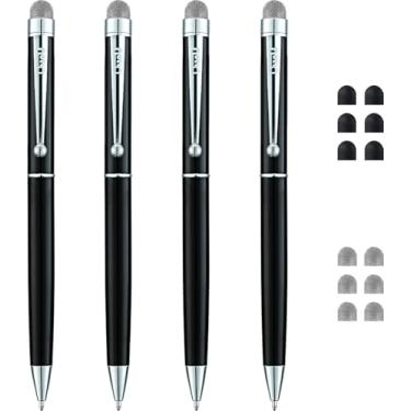 Imagem de Caneta Stylus, ChaoQ 5,5 polegadas 2 em 1 caneta Stylus ponta de malha e caneta esferográfica para iPhone, iPad, Kindle Fire Todos os dispositivos capacitivos de tela sensível ao toque + 4 pontas de fibra substituíveis S00715, Preto