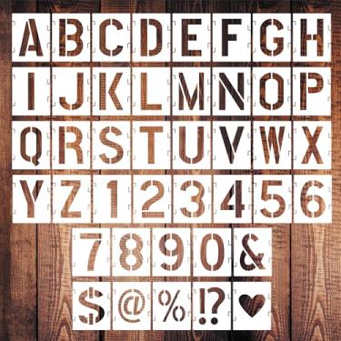 Imagem de Estênceis de letras e números, 7,6 cm, 42 peças, modelos de alfabeto reutilizáveis para pintura, projetos de arte DIY