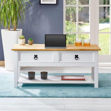 Imagem de Mesa Centro Madeira 2 Gavetas Retangular Rústico