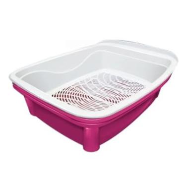 Imagem de Escorredor de Louça com Bandeja Removível, Base Rosa, 44 x 32 cm